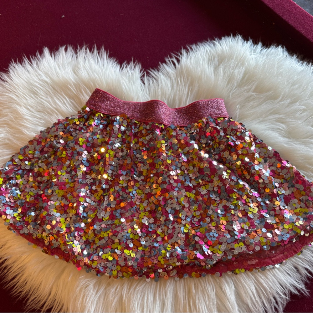 Pink and Red Sequin Mini Bubble Skirt